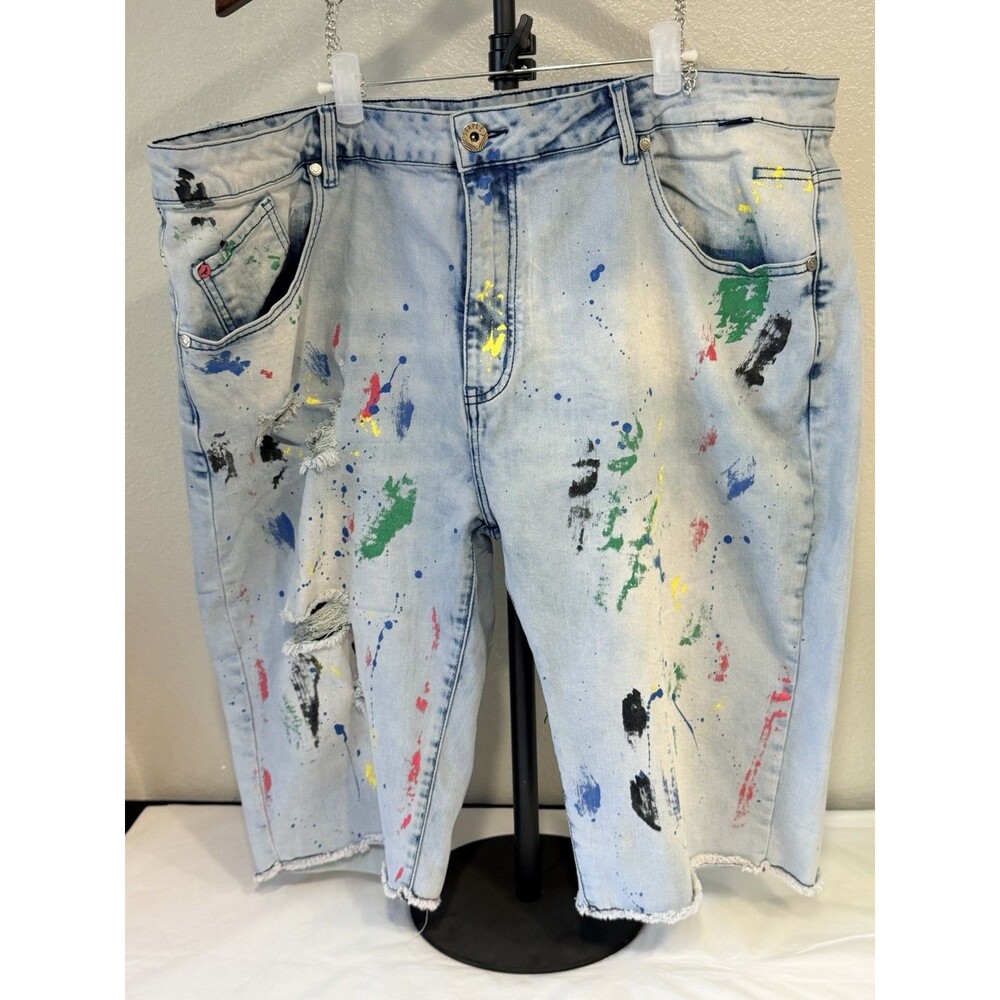 Staple Pigeon Men Size 42 Paint Splatter Denim Shorts Distressed Ripped Jorts